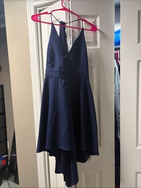 Navy V-Neck High-Low Cocktail Dress